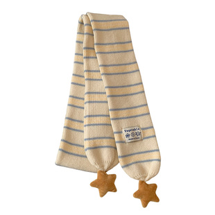 韩系可爱星星黄色条纹针织小围巾女冬季加厚保暖防寒学生护颈围脖