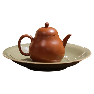 宜兴紫砂 指砂记 高梨形 原矿赵庄生砂朱泥 128cc小容量泡茶茶具