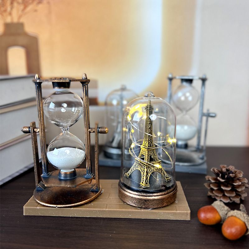欧式复古沙漏发光铁塔装饰沙漏礼品工艺摆件桌面学生摆件