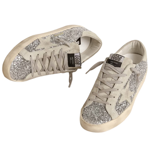 Golden Goose 女鞋Super-Star银色亮片脏脏鞋GGDB