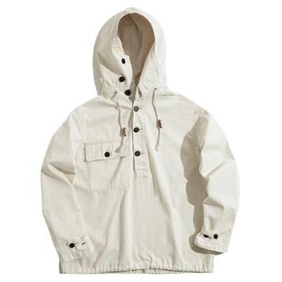 马登工装美式复古二战米白甲板服恶劣天气外套套头卫衣连帽衫男春