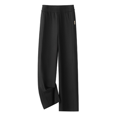 夏季新款灰色松紧腰显瘦阔腿裤