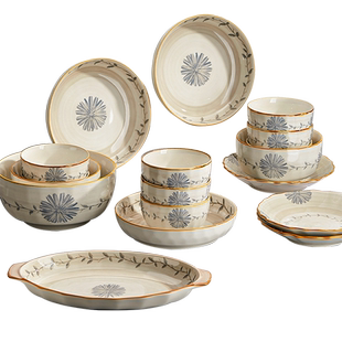 中式碗碟套装家用2026新款碗盘子碗筷日式釉下彩乔迁碗具陶瓷餐具