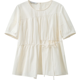 播商场同款白色淡人短袖衬衫女夏季新收腰小衫上衣BDS2HD2478