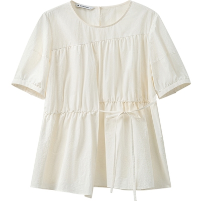 播商场同款白色淡人短袖衬衫女25夏季新收腰小衫上衣BDS2HD2478