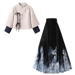 冬季新中式明制汉服刺绣上衣保暖袄外套马面裙三件套小个子日常女