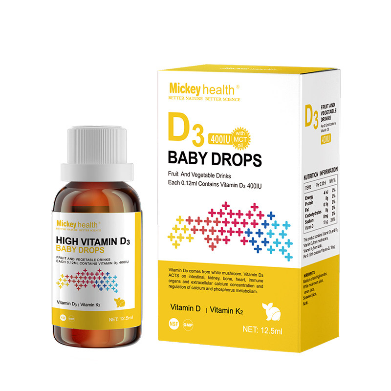 加拿大Mickeyhealth米奇新生婴幼儿童维生素d3滴剂含k2钙宝宝液体