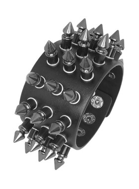 尖刺铆钉塑料圆柱PU皮黑朋克手链