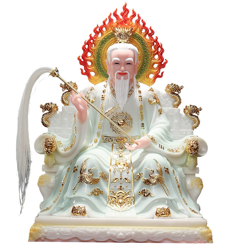 汉白玉道德天尊元始灵宝天尊道家三清神像摆件太上老君祖师爷供奉