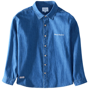 刺绣牛仔衬衫男长袖夏季宽松上衣潮流百搭流行男装纯棉衬衣外套薄