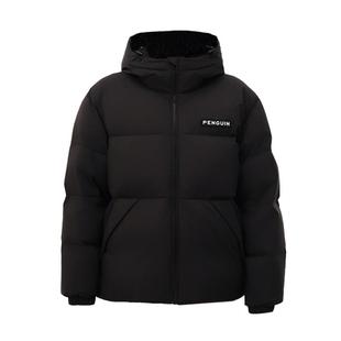 骆驼男装企鹅联名户外秋冬新款防泼水蓄热内里连帽短款面包羽绒服