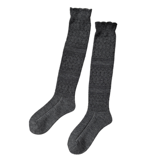 羊毛小腿袜女士奢华秋冬加厚保暖时尚暗花配长筒靴御姐复古堆堆袜