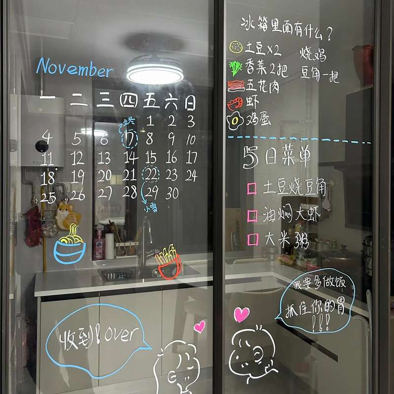厨房玻璃门贴画装饰居家创意手绘diy留言记事冰箱门节日趣味互动