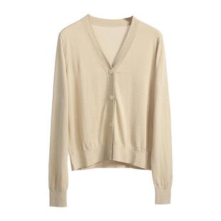 意大利进口2/52支LP超细真丝羊绒纱~18针女士丝绒V领长袖针织开衫