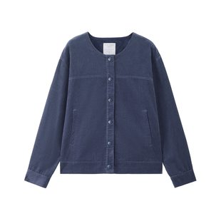 佐丹奴休闲外套女装春季新款纯棉灯芯绒破骨宽松圆领夹克13375659