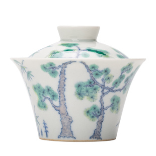 岁寒三友 清丽悠然 斗彩松竹梅小盖碗纯手工手绘泡茶碗景德镇陶瓷