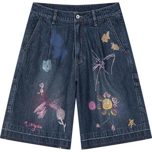 UOOYAA/乌丫2025夏季新款「白日梦」手绘梦境牛仔中裤