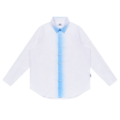 特惠6折起EMPTY REFERENCE白蓝条纹渐变分割长袖衬衣印花外搭衬衫