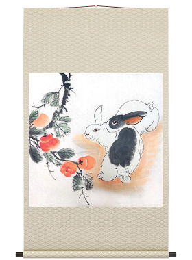装饰画手绘国画十二生肖兔子画