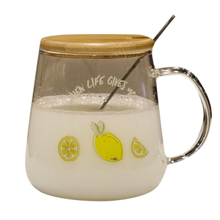 日式大容量玻璃杯子ins带盖送勺学生办公室牛奶杯手柄马克杯防爆