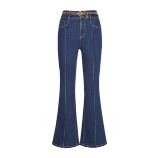 婉甸2025年秋新品复古靛蓝丹宁微喇裤高腰喇叭牛仔裤1243X04MD3