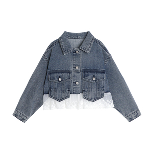 布丁哈鲁春装女童上衣2026春秋新款儿童百搭蕾丝花边牛仔外套