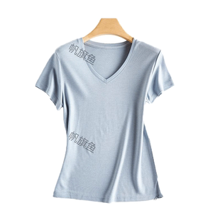 铜氨丝T恤圆领v领短袖桑蚕丝上衣女高端透气百搭夏季简约纯色轻薄