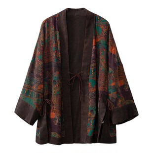 一丝牵 敦煌壁画太太服双面穿真丝香云纱提花外套100%桑蚕丝茶服