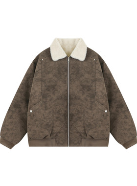 Dream made美式巴恩风羊羔绒PU皮棉衣男冬季加厚棉服男生冬装外套