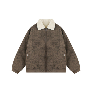 Dream made美式巴恩风羊羔绒PU皮棉衣男冬季加厚棉服男生冬装外套