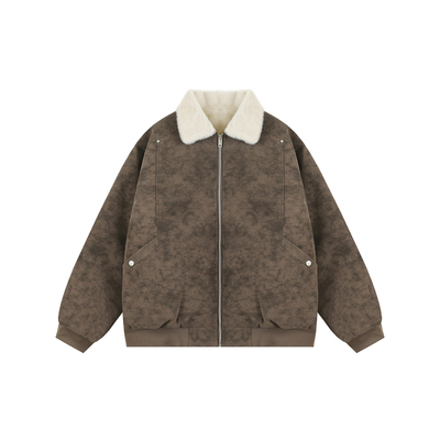 Dream made美式巴恩风羊羔绒PU皮棉衣男冬季加厚棉服男生冬装外套