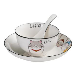 碗盘子好看漂亮吃饭的卡通猫in风饭碗家用2025新款高颜值餐具套装