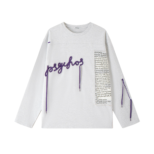 【买一送一】PSYCHOS莎可斯贴布鞋带字母印花oversize长袖t恤男女