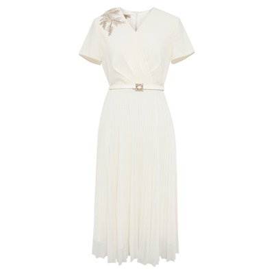 【鎏金之色】BBLLUUEE/粉蓝衣橱2026夏装新款浪漫诗艺压褶连衣裙