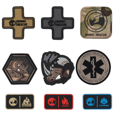 RHINO RESCUE犀牛救援运动户外士气章战术标六角标十字标魔术贴