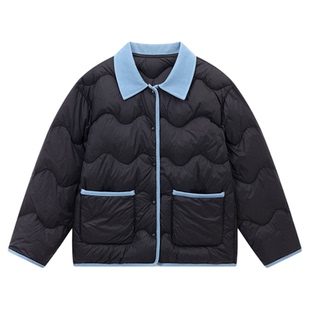 笛莎官旗女大童初高中生青少年女孩短款翻领三防轻薄羽绒服外套