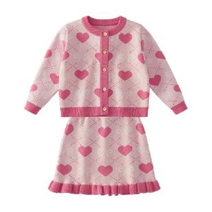 女童秋冬针织套装红色裙子大童时髦洋气外套裙子小香风女宝宝童装