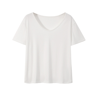 千朔大U领口正肩短袖T恤女2026新款宽松版型慵懒风白色显瘦上衣