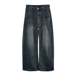 美式复古猫须解构牛仔裤男秋季直筒裤阔腿长裤百搭灯笼裤解构潮流