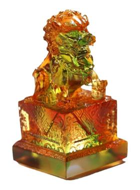 琉璃石狮印章摆件居家客厅装饰