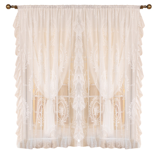 法式白色蕾丝窗帘公主风双层纱帘透光不透人梦幻少女卧室飘窗门帘