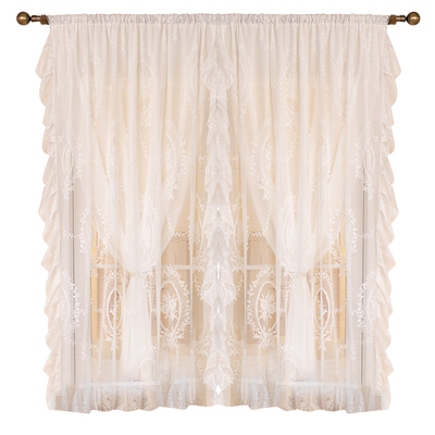 法式白色蕾丝窗帘公主风双层纱帘透光不透人梦幻少女卧室飘窗门帘