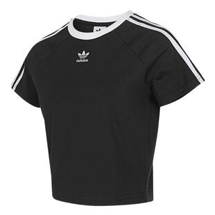 adidas阿迪达斯三叶草短袖T恤女夏三条纹短款高腰薄款上衣 JC8703
