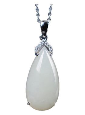 厂家直销新疆和田白玉水滴吊坠女款银镶玉925银吊坠天然玉石镶嵌