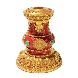 藏村财神幡底座藏式锡杖旗幡五色幡箭树脂彩绘手摇转金筒底座摆件