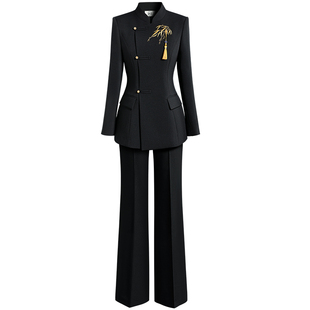 新中式职业西装套装春秋气质修身国风刺绣美容工作服前台接待工装