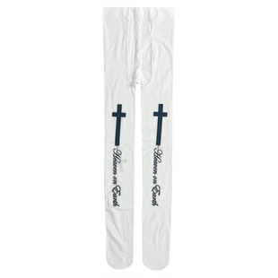 小众风辣妹薄款白色丝袜女十字架字母印花连裤袜子美腿显瘦打底袜