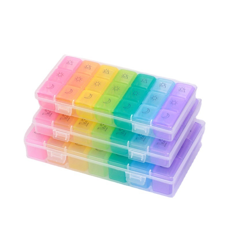 新品 大号塑料药盒一周7天21格28格七日彩虹旅行分类独立分格保健