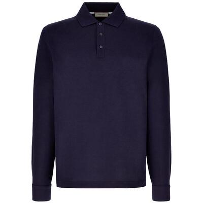 CANALI康纳利深海军蓝棉和桑蚕丝混纺男士Polo衫