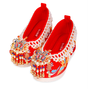 加绒保暖 现货七月荷【天长地久】原创秀禾鞋新娘婚鞋绣花红结婚